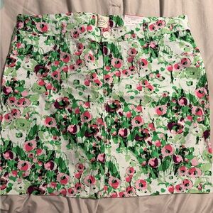 St. John's Bay Green and Pink Floral Mini Skort